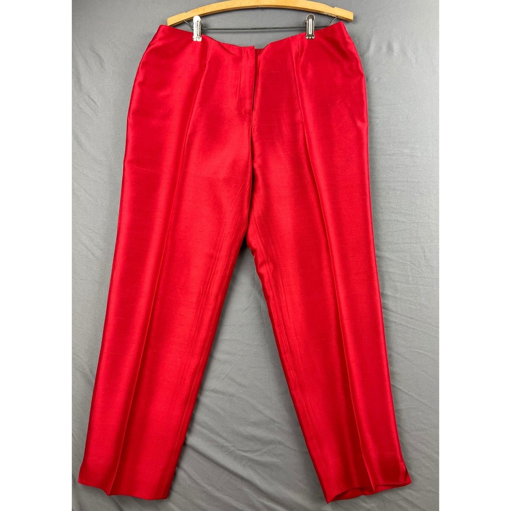 Lauren Ralph Lauren Silk Pants Womens 14 Red Dupioni Straight Leg Trousers Good